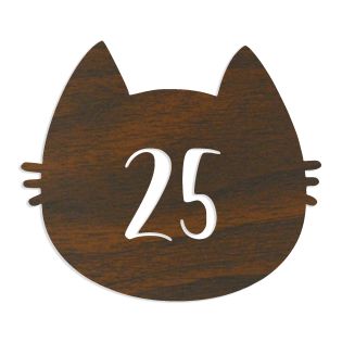Numéro fantaisie personnalisable pour boite aux lettres couleur effet bois foncé chiffres blancs - Modèle Chat