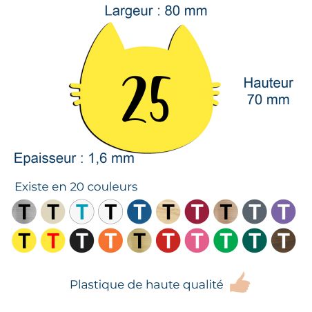 Numéro fantaisie personnalisable pour boite aux lettres couleur jaune chiffres noirs - Modèle Chat