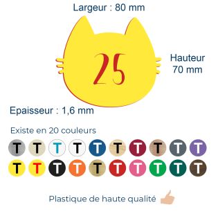 Numéro fantaisie personnalisable pour boite aux lettres couleur jaune chiffres rouges - Modèle Chat