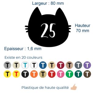 Numéro fantaisie personnalisable pour boite aux lettres couleur noir chiffres blancs - Modèle Chat