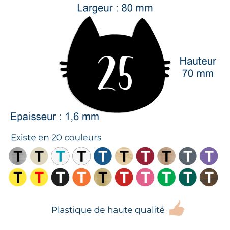 Numéro fantaisie personnalisable pour boite aux lettres couleur noir chiffres blancs - Modèle Chat