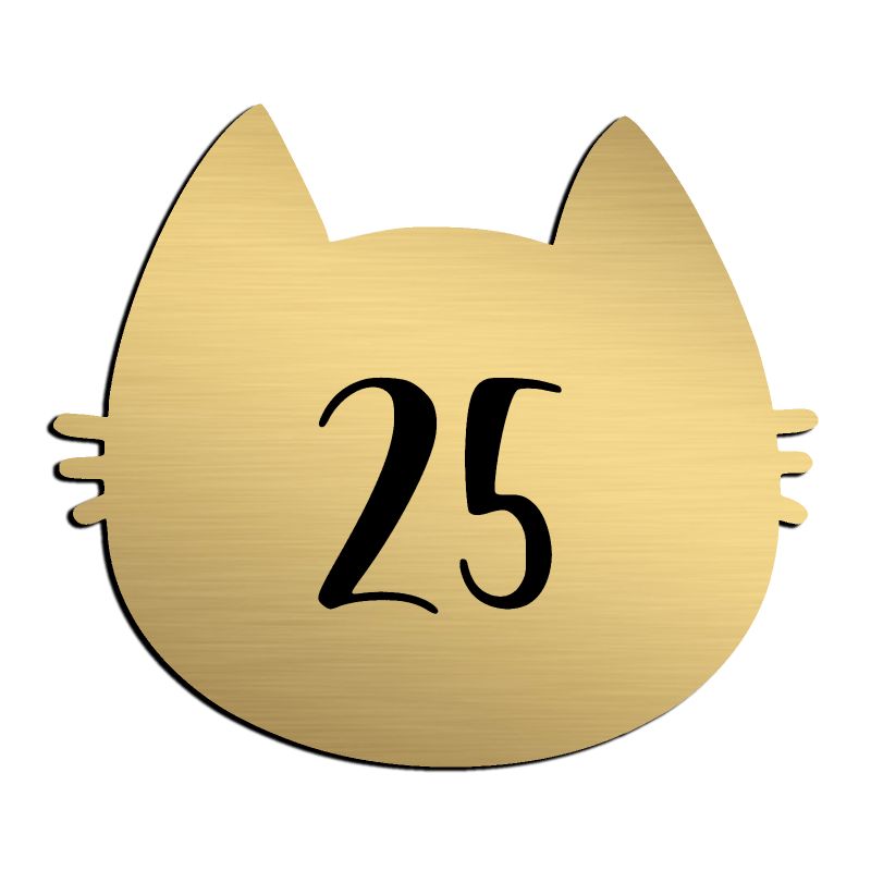 Numéro fantaisie personnalisable pour boite aux lettres couleur or brossé chiffres noirs - Modèle Chat Numéro fantaisie personnalisable pour boite aux lettres couleur or brossé chiffres noirs - Modèle Chat