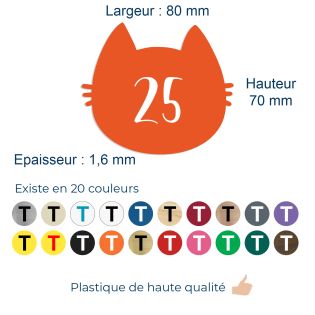 Numéro fantaisie personnalisable pour boite aux lettres couleur orange chiffres blancs - Modèle Chat