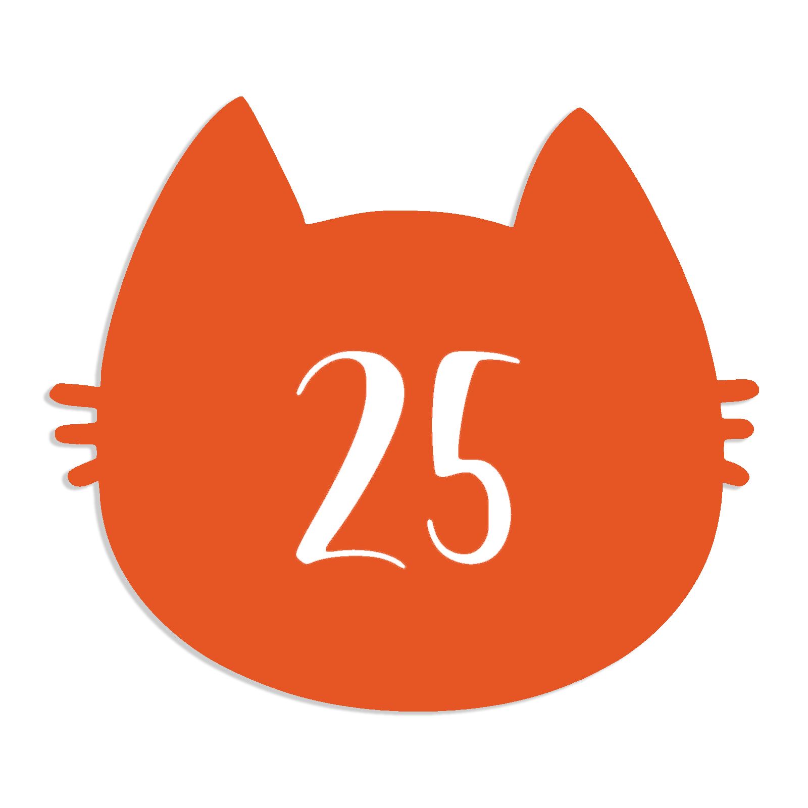 Numéro fantaisie personnalisable pour boite aux lettres couleur orange chiffres blancs - Modèle Chat