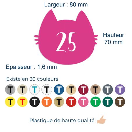 Numéro fantaisie personnalisable pour boite aux lettres couleur rose chiffres blancs - Modèle Chat