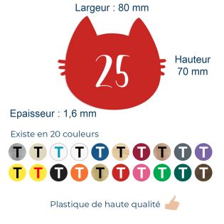 Numéro fantaisie personnalisable pour boite aux lettres couleur rouge chiffres blancs - Modèle Chat