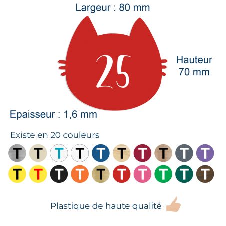 Numéro fantaisie personnalisable pour boite aux lettres couleur rouge chiffres blancs - Modèle Chat