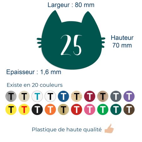 Numéro fantaisie personnalisable pour boite aux lettres couleur vert foncé chiffres blancs - Modèle Chat