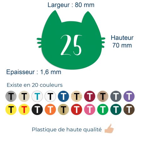 Numéro fantaisie personnalisable pour boite aux lettres couleur vert pomme chiffres blancs - Modèle Chat