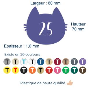 Numéro fantaisie personnalisable pour boite aux lettres couleur violet chiffres blancs - Modèle Chat