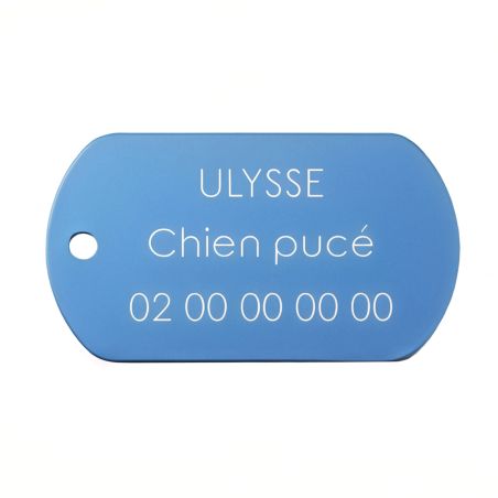 Médaille plaque militaire Bleue pour chien chat personnalisée sur 1 à 3 lignes (50 mm x 30 mm)