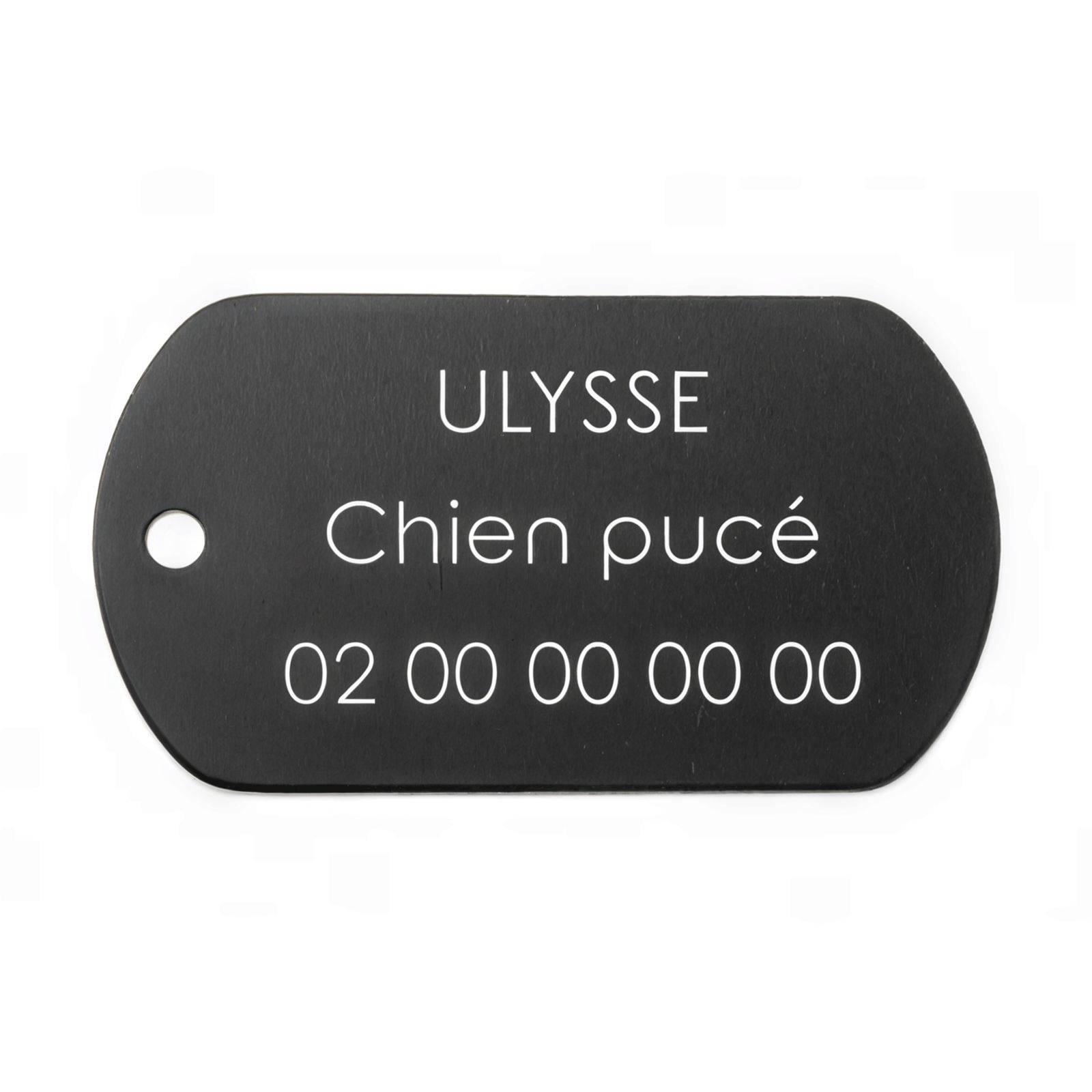 Médaille plaque militaire Noire pour chien chat personnalisée sur 1 à 3 lignes (50 mm x 30 mm)