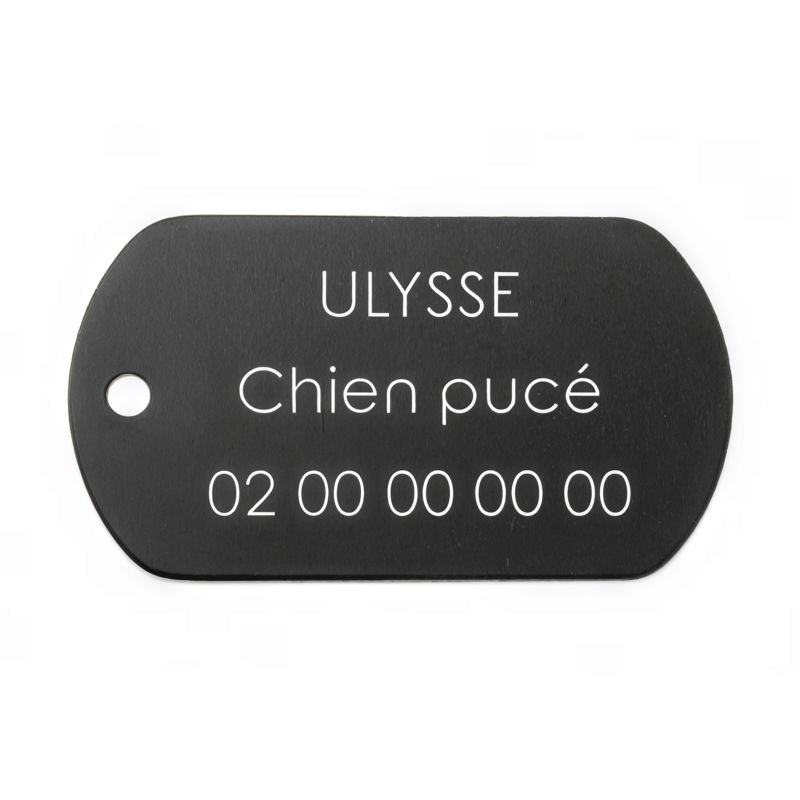 Médaille plaque militaire Noire pour chien chat personnalisée sur 1 à 3 lignes (50 mm x 30 mm) Médaille plaque militaire Noire pour chien chat personnalisée sur 1 à 3 lignes (50 mm x 30 mm)