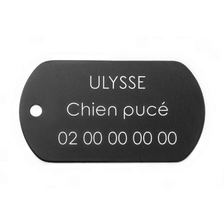 Médaille plaque militaire Noire pour chien chat personnalisée sur 1 à 3 lignes (50 mm x 30 mm)