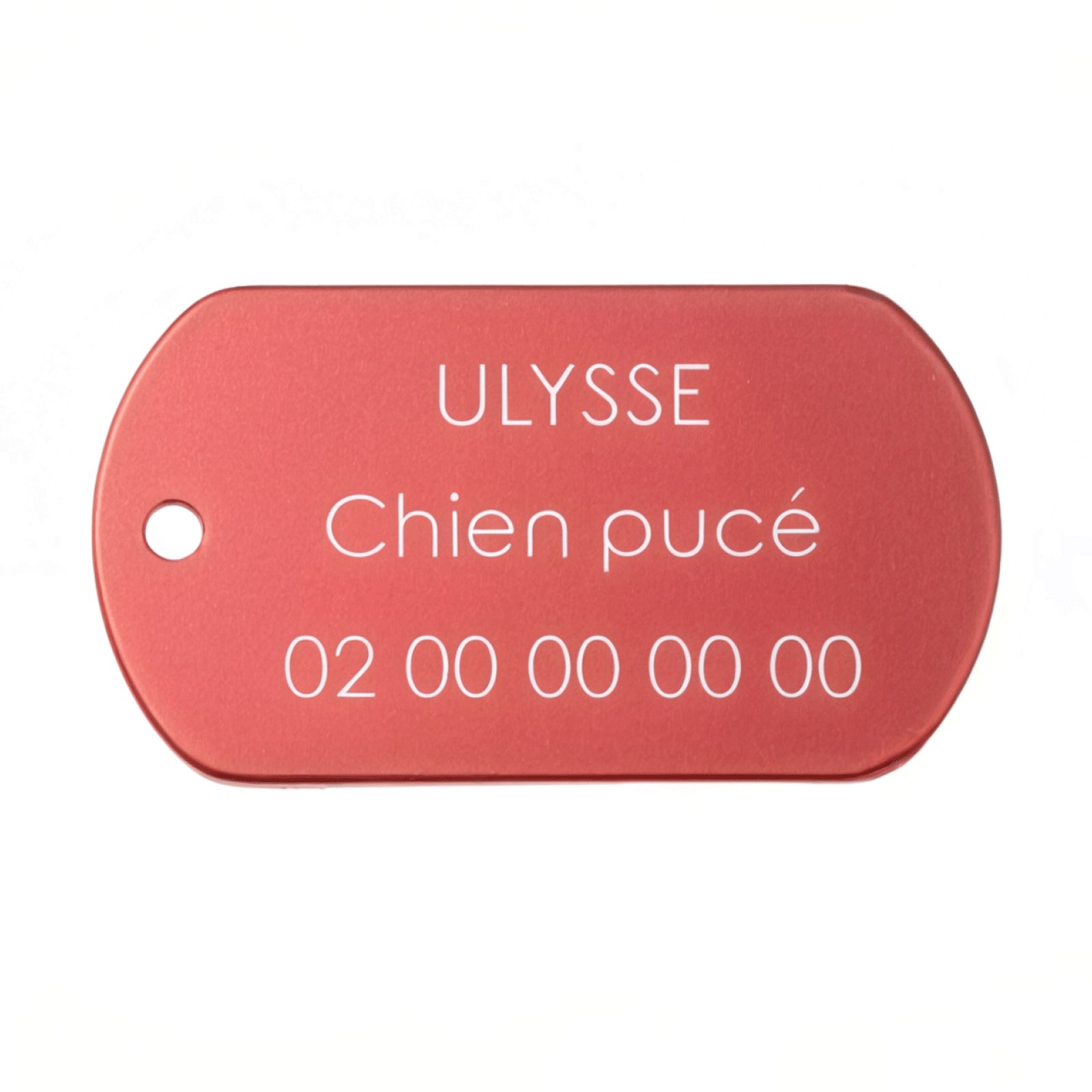 Médaille plaque militaire Rouge pour chien chat personnalisée sur 1 à 3 lignes (50 mm x 30 mm)