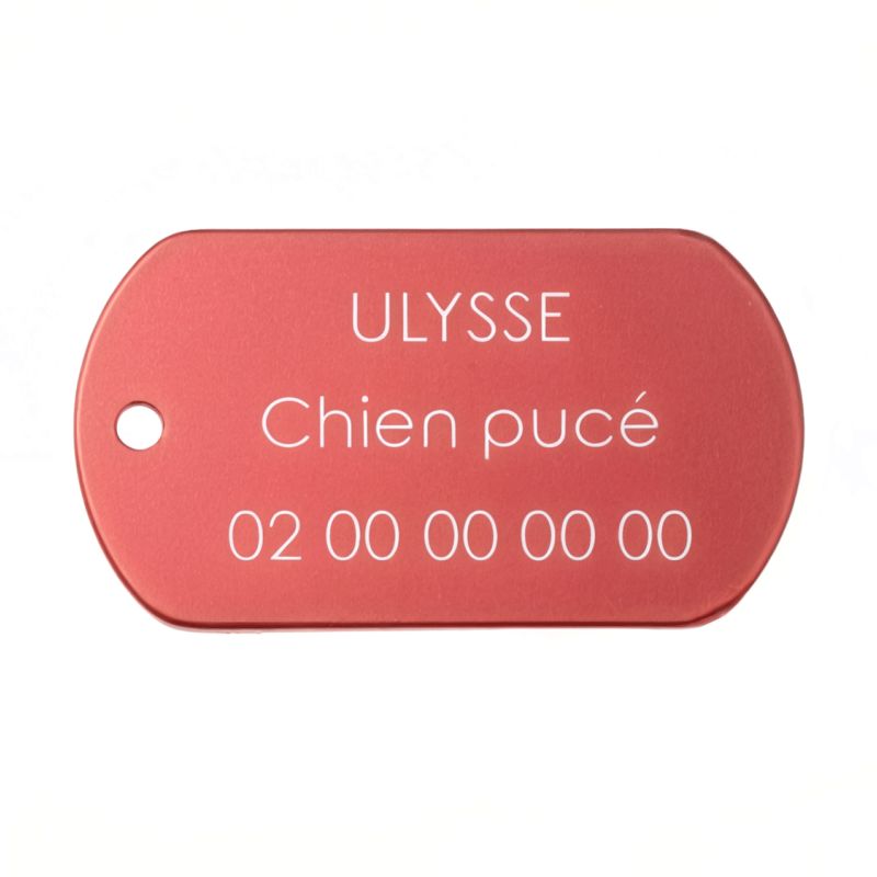 Médaille plaque militaire Rouge pour chien chat personnalisée sur 1 à 3 lignes (50 mm x 30 mm) Médaille plaque militaire Rouge pour chien chat personnalisée sur 1 à 3 lignes (50 mm x 30 mm)