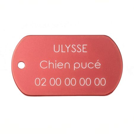 Médaille plaque militaire Rouge pour chien chat personnalisée sur 1 à 3 lignes (50 mm x 30 mm)