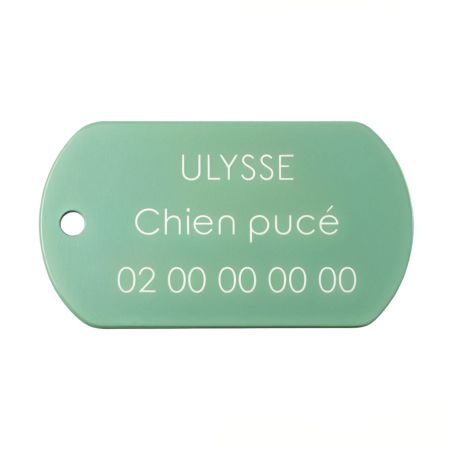 Médaille plaque militaire Verte pour chien chat personnalisée sur 1 à 3 lignes (50 mm x 30 mm)