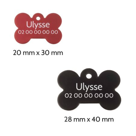 Médaille Noir en forme d'os pour chien à personnaliser sur 1 à 2 lignes - Petit format 20x30 mm