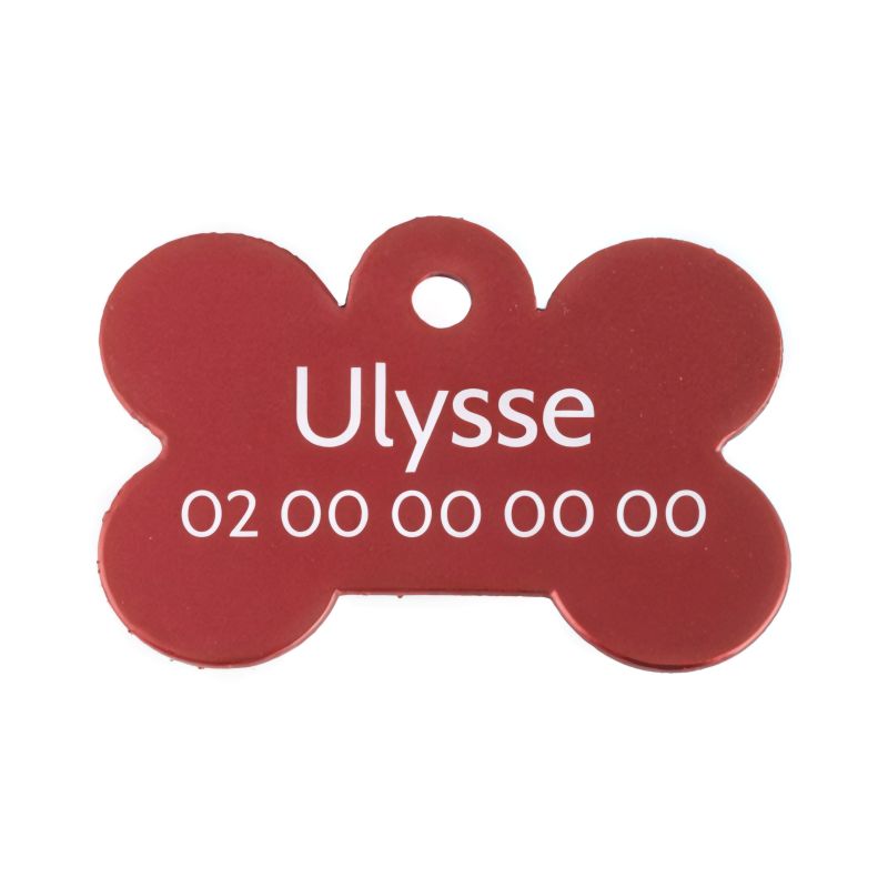 Médaille Rouge en forme d'os pour chien à personnaliser sur 1 à 2 lignes - Petit format 20x30 mm Médaille Rouge en forme d'os pour chien à personnaliser sur 1 à 2 lignes - Petit format 20x30 mm