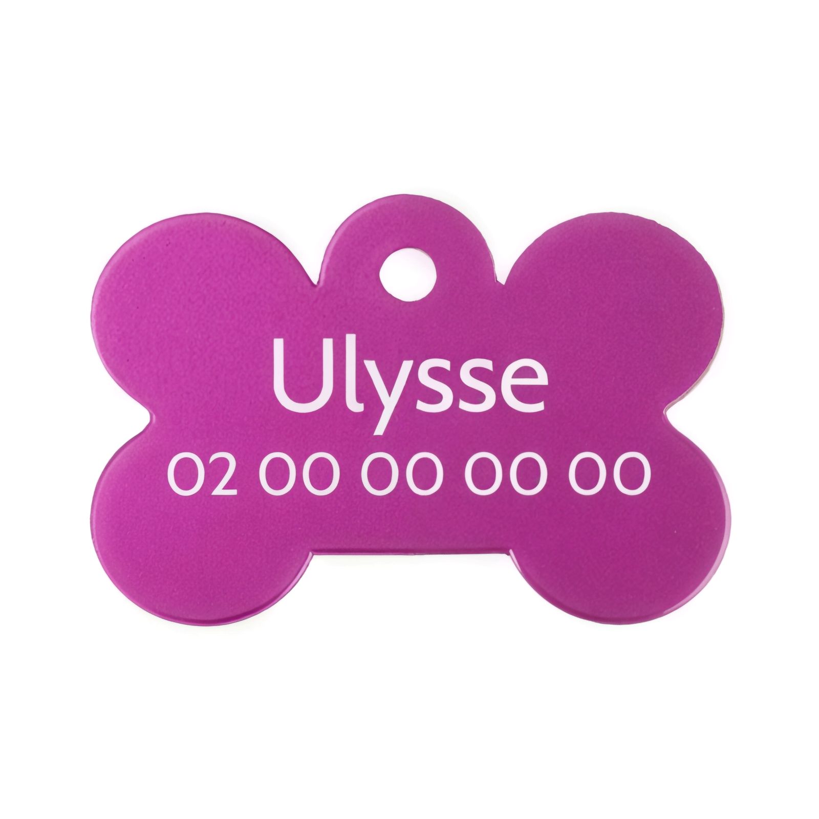 Médaille Rose en forme d'os pour chien à personnaliser sur 1 à 2 lignes - Petit format 20x30 mm