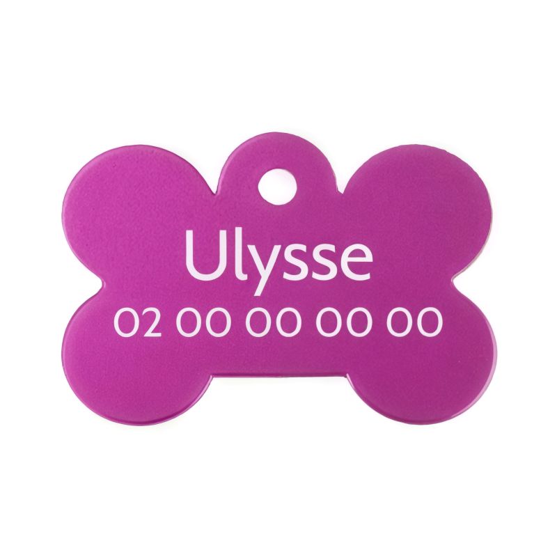Médaille Rose en forme d'os pour chien à personnaliser sur 1 à 2 lignes - Petit format 20x30 mm Médaille Rose en forme d'os pour chien à personnaliser sur 1 à 2 lignes - Petit format 20x30 mm