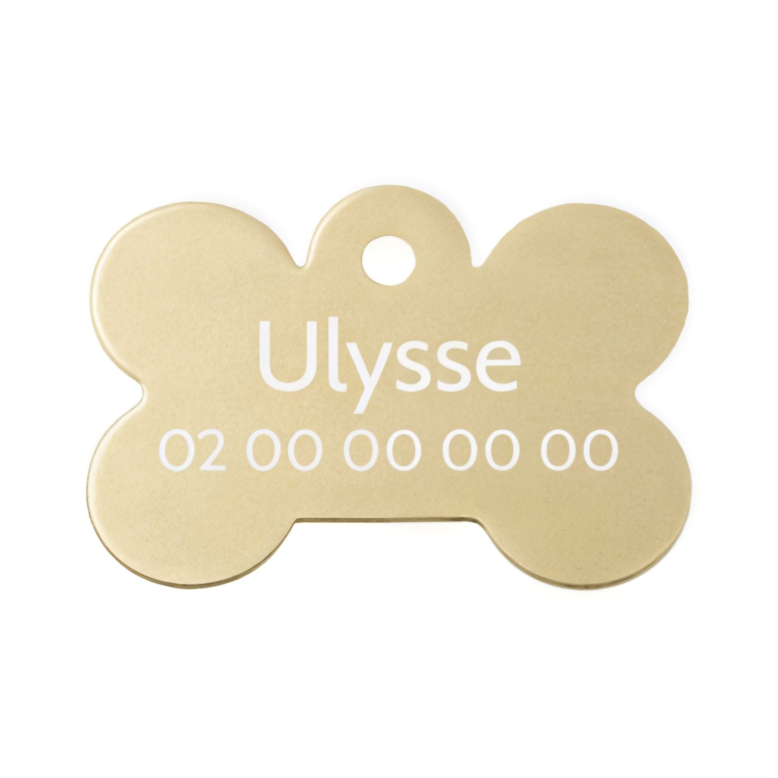 Médaille Or en forme d'os pour chien à personnaliser sur 1 à 2 lignes - Petit format 20x30 mm