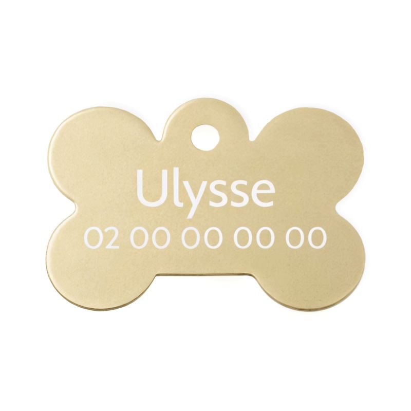 Médaille Or en forme d'os pour chien à personnaliser sur 1 à 2 lignes - Petit format 20x30 mm Médaille Or en forme d'os pour chien à personnaliser sur 1 à 2 lignes - Petit format 20x30 mm
