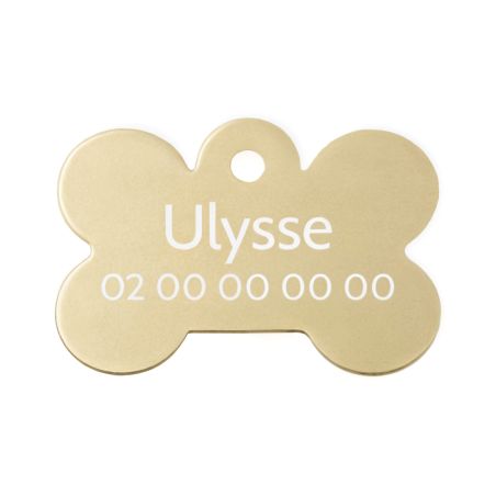 Médaille Or en forme d'os pour chien à personnaliser sur 1 à 2 lignes - Petit format 20x30 mm