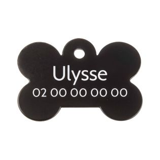 Médaille Noir en forme d'os pour chien à personnaliser sur 1 à 2 lignes - Petit format 20x30 mm