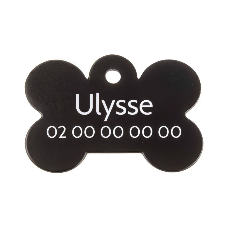 Médaille Noir en forme d'os pour chien à personnaliser sur 1 à 2 lignes - Petit format 20x30 mm Médaille Noir en forme d'os pour chien à personnaliser sur 1 à 2 lignes - Petit format 20x30 mm