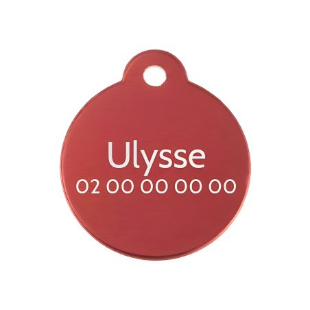 Médaille ronde Classic Rouge pour chien ou chat à personnaliser par gravure - 1 à 2 lignes - Diamètre 27 mm