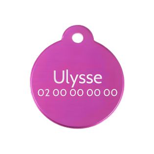 Médaille ronde Classic Rose pour chien ou chat à personnaliser par gravure - 1 à 2 lignes - Diamètre 27 mm