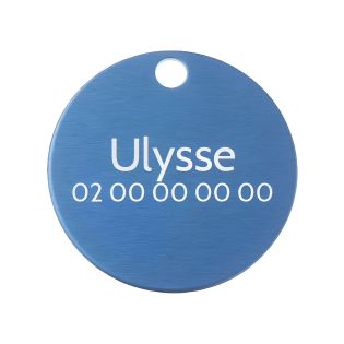 Petite médaille ronde Bleue pour chien et chat à personnaliser sur 1 à 2 lignes - Diamètre 25 mm