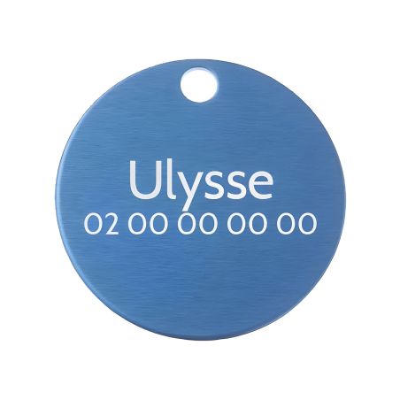 Petite médaille ronde Bleue pour chien et chat à personnaliser sur 1 à 2 lignes - Diamètre 25 mm