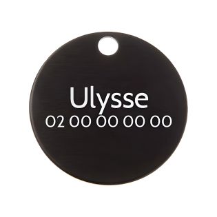 Petite médaille ronde Noire pour chien et chat à personnaliser sur 1 à 2 lignes - Diamètre 25 mm