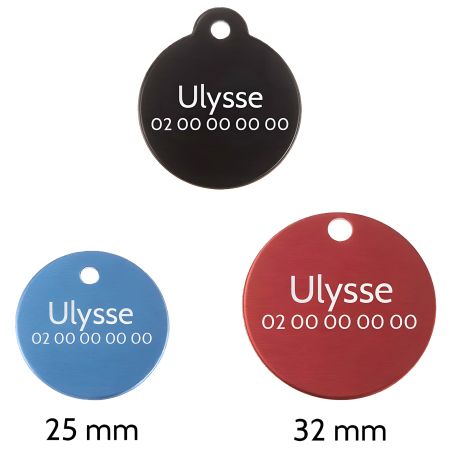 Médaille ronde Classic Bleu pour chien ou chat à personnaliser par gravure - 1 à 2 lignes - Diamètre 27 mm