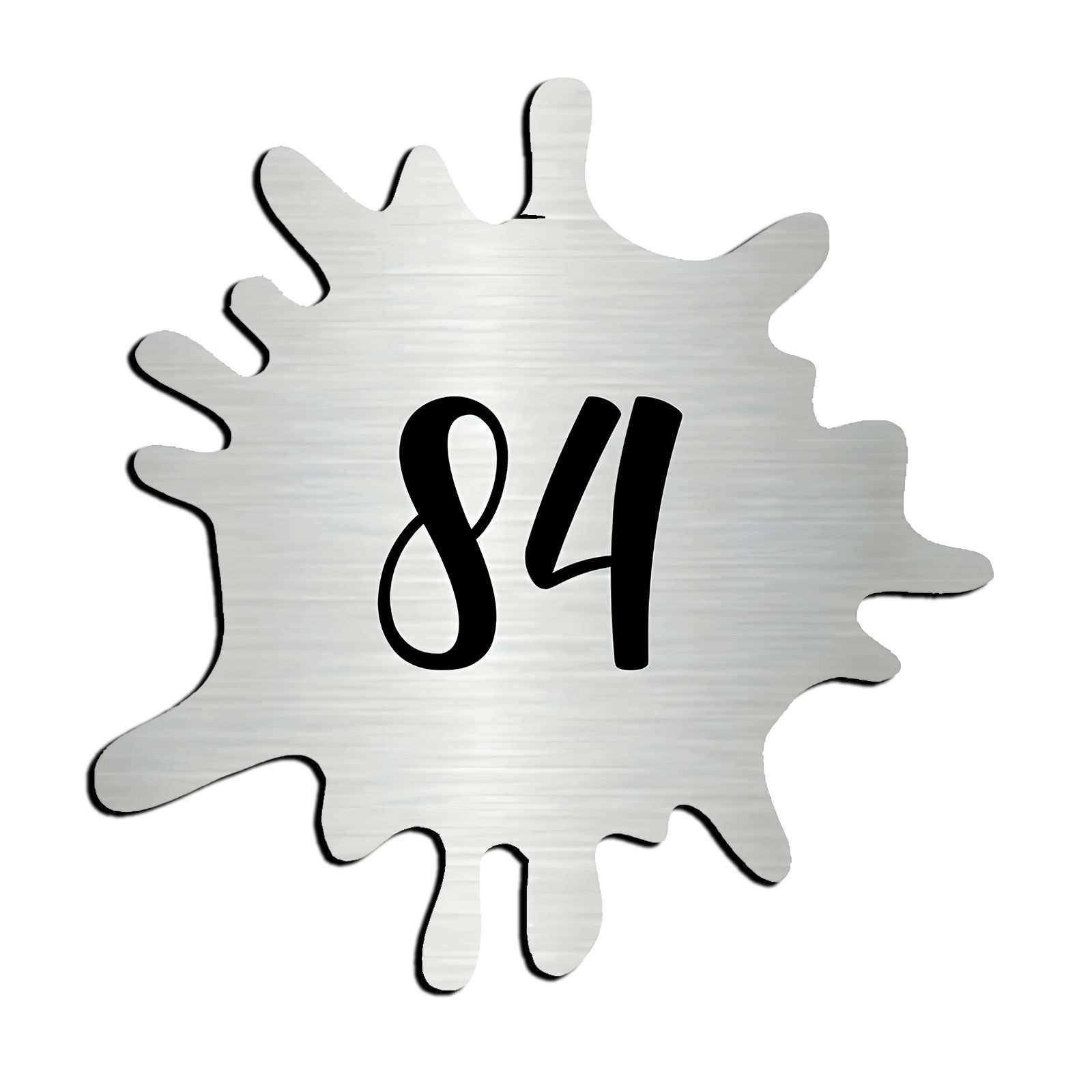 Numéro fantaisie personnalisable pour boite aux lettres couleur argent brossé chiffres noirs - Modèle Splash