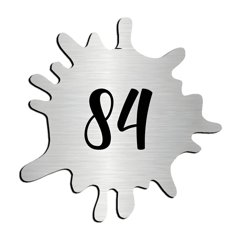 Numéro fantaisie personnalisable pour boite aux lettres couleur argent brossé chiffres noirs - Modèle Splash Numéro fantaisie personnalisable pour boite aux lettres couleur argent brossé chiffres noirs - Modèle Splash