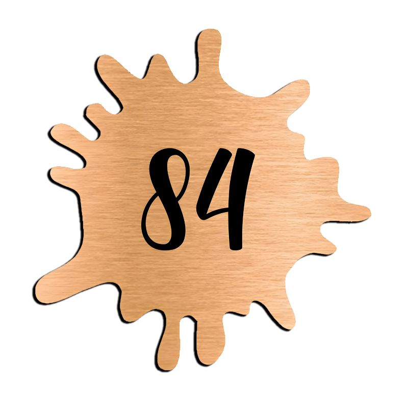 Numéro fantaisie personnalisable pour boite aux lettres couleur cuivre brossé chiffres noirs - Modèle Splash Numéro fantaisie personnalisable pour boite aux lettres couleur cuivre brossé chiffres noirs - Modèle Splash