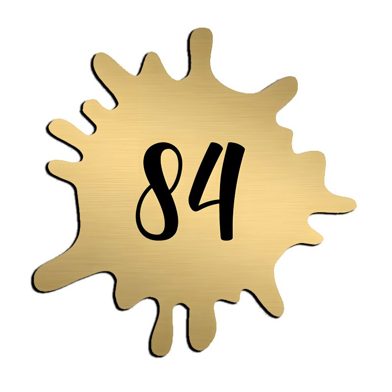 Numéro fantaisie personnalisable pour boite aux lettres couleur or brossé chiffres noirs - Modèle Splash Numéro fantaisie personnalisable pour boite aux lettres couleur or brossé chiffres noirs - Modèle Splash