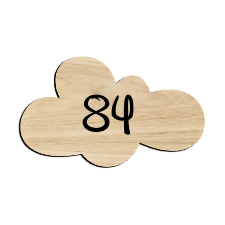 Numéro fantaisie personnalisable pour boite aux lettres couleur effet bois clair chiffres noirs - Modèle Nuage