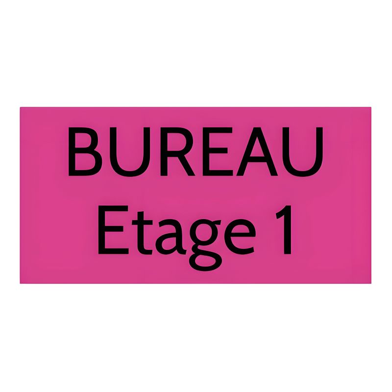 Plaque de porte personnalisée gravée - Plastique rose PMMA - Lettres noires contrastées - Rectangle 100x200 mm adhésif 3M résist