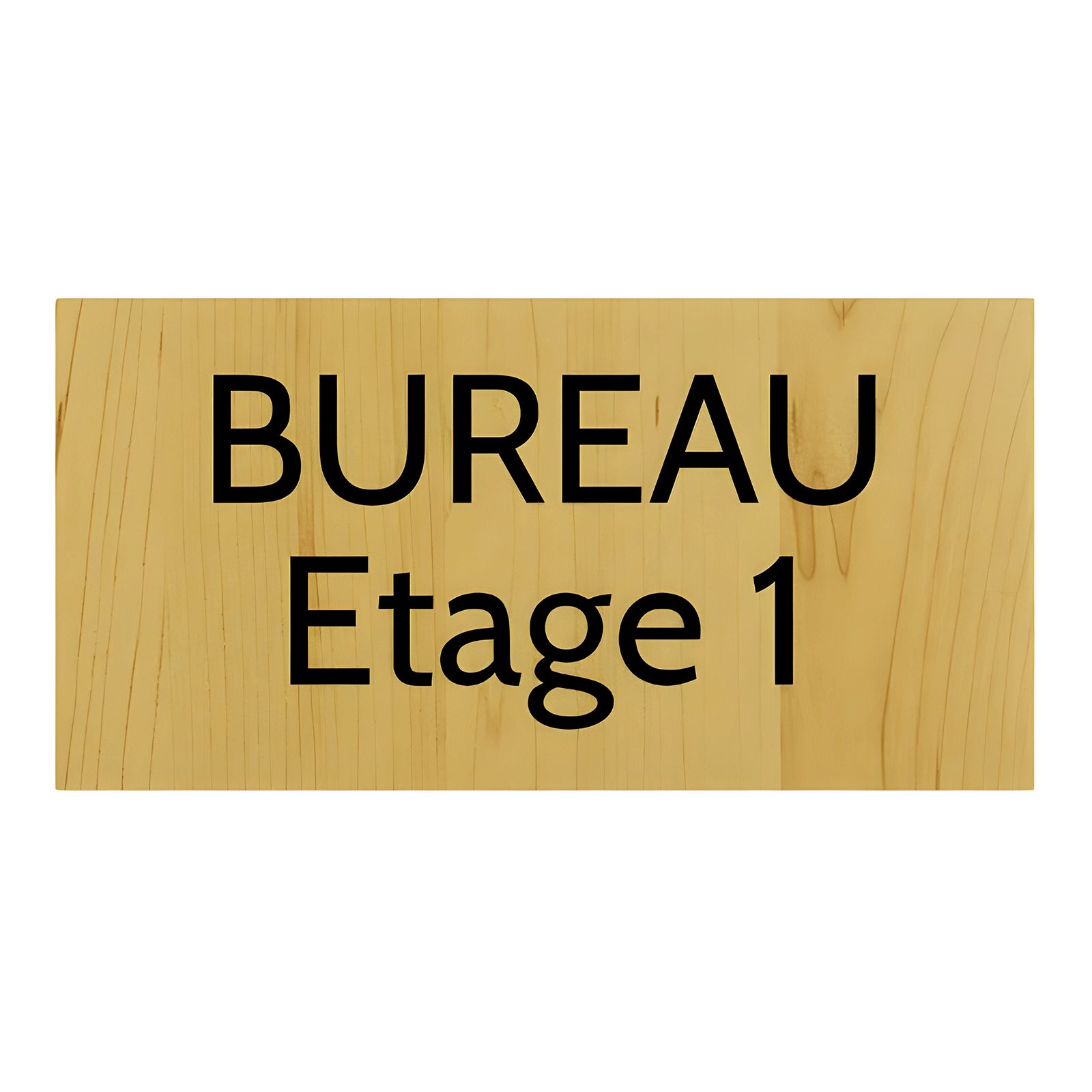 Plaque de porte personnalisée gravée - Signalétique plastique effet bois clair - Lettres noires, adhésif 3M résistant - 100x200 