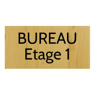Plaque de porte personnalisée gravée - Signalétique plastique effet bois clair - Lettres noires, adhésif 3M résistant - 100x200 