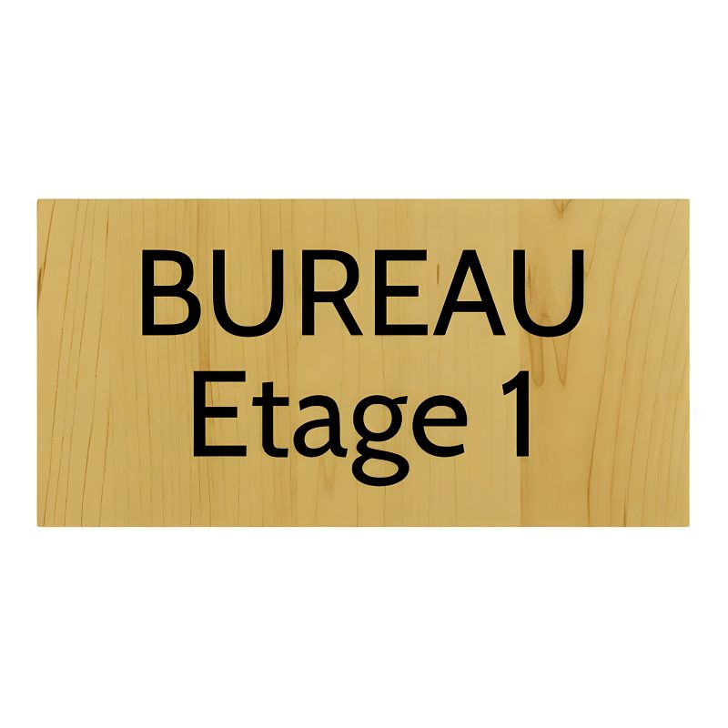 Plaque de porte personnalisée gravée - Signalétique plastique effet bois clair - Lettres noires, adhésif 3M résistant - 100x200 Plaque de porte personnalisée gravée - Signalétique plastique effet bois clair - Lettres noires, adhésif 3M résistant - 100x200