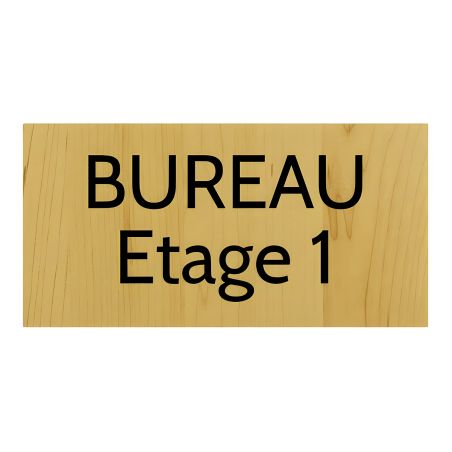 Plaque de porte personnalisée gravée - Signalétique plastique effet bois clair - Lettres noires, adhésif 3M résistant - 100x200 