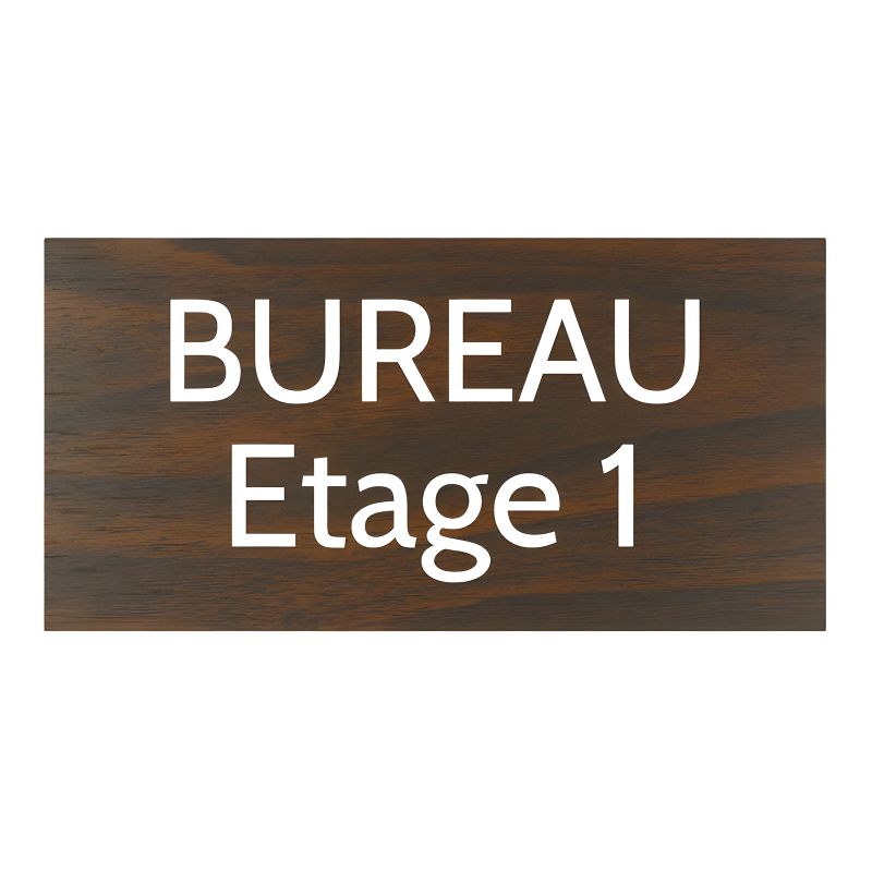 Plaque de porte personnalisée gravée - Signalétique plastique effet bois foncé - Lettres blanches - Rectangle 100x200 mm adhésif Plaque de porte personnalisée gravée - Signalétique plastique effet bois foncé - Lettres blanches - Rectangle 100x200 mm adhésif