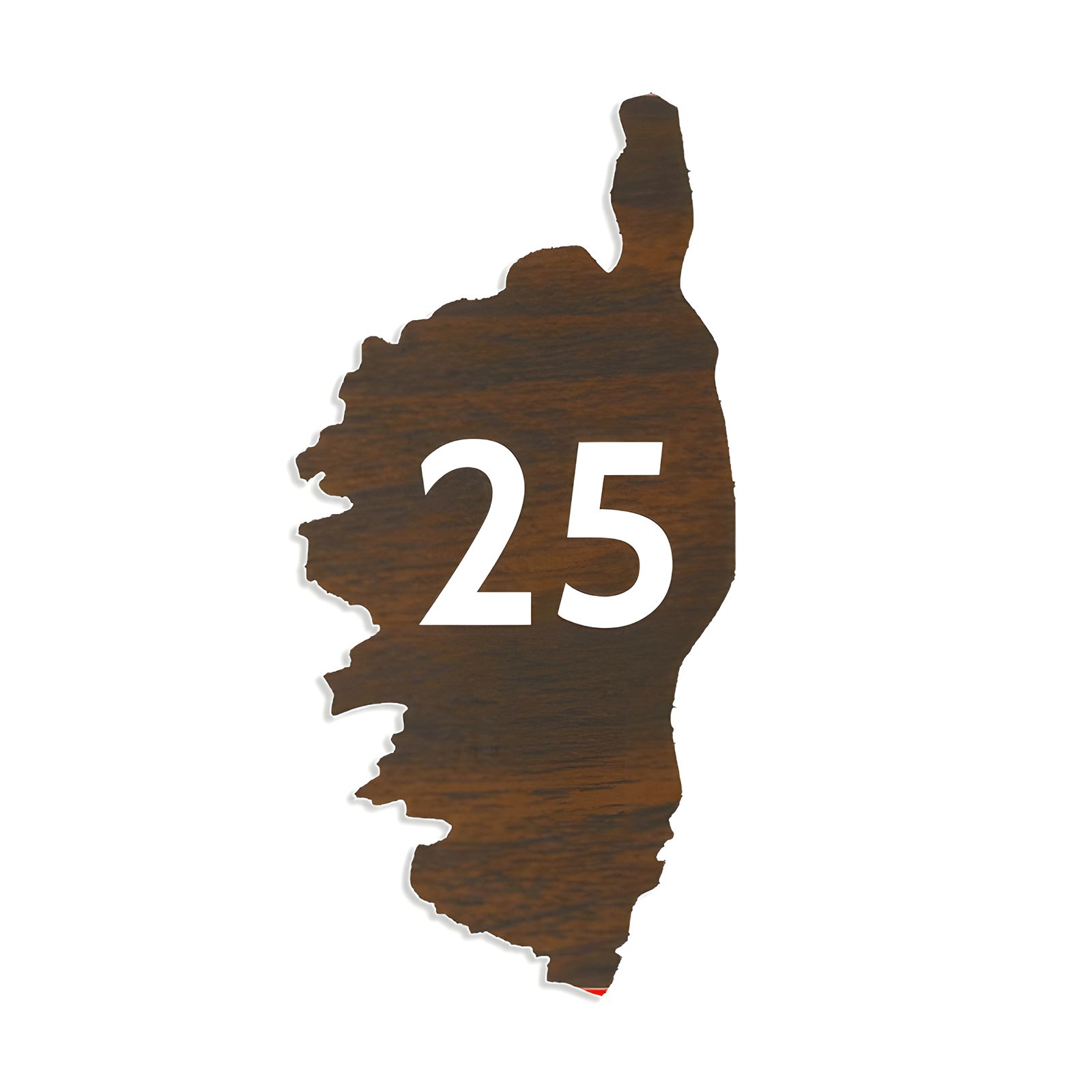 Numéro fantaisie personnalisable pour boite aux lettres couleur effet bois foncé chiffres blancs - Modèle région Corse