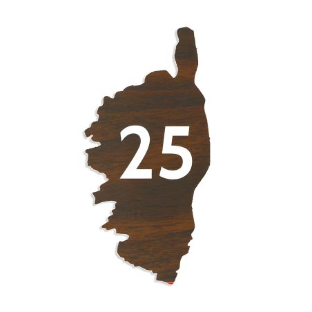 Numéro fantaisie personnalisable pour boite aux lettres couleur effet bois foncé chiffres blancs - Modèle région Corse